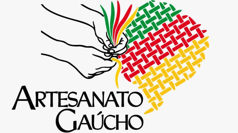 Logo programa gaúcho do artesanato com fitas sendo trançadas por 2 mãos